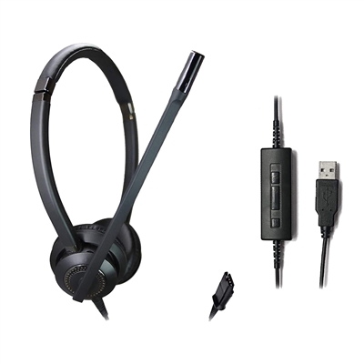 Duo PLT QD Noise Cancelling Headset with Leather Headband + USB